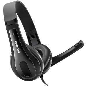 CANYON CHSU-1, căști de bază pentru PC cu microfon, mufă USB, plăcuțe din piele, lungime cablu plat 2,0 m, 160*60*160 mm, 0,13 kg, Negru;