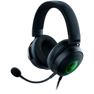 Razer Kraken V3 HyperSense, Gaming Headset, TriForce Titanium 50mm Drivers, Razer HyperSense Haptic Technology, THX Spatial Audio, Oval Ear Cushions, Detachable HyperClear Cardioid, USB-A, On-earcup audio controls