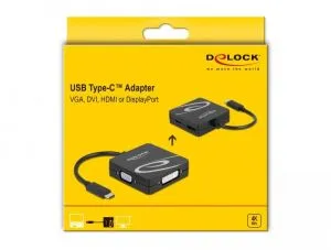 4in1 Adapter Delock 63129 USB-C - VGA / DVI / Displayport / HDMI Socket, Black