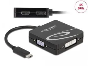 4in1 Adapter Delock 63129 USB-C - VGA / DVI / Displayport / HDMI Socket, Black