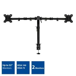 Suport pentru 2 monitoare ACT AC8302, pentru birou, Ajustabil, 32", 2x8 kg, Negru