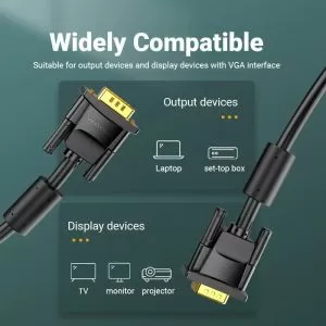 Vention Cable VGA HD15 M / M 1.0m Gold Plated, 2 Ferrites - DAEBF