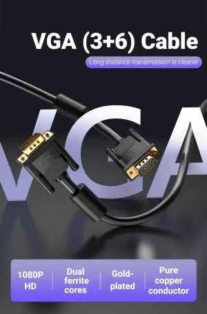 Vention Cable VGA HD15 M / M 1.0m Gold Plated, 2 Ferrites - DAEBF