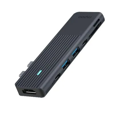 Adaptor multiport Rapoo UCM-2003, 7 în 2, USB-A, USB-C, HDMI, SD/MicroSD, negru