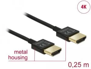 Cablu Delock HDMI-A tată - HDMI-A tată, Ethernet, 3D, 4K, 0,25 m, Negru