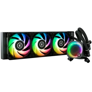 EK-Nucleus AIO CR360 Lux D-RGB, 3x EK-FPT FAN 120 D-RGB PWM fans, Rotatable ARGB Pump Top, Intel Sockets LGA: 1150, 1151, 1155, 1156, 1200, 1700, 2011, 2011-3, 2066, AMD Sockets: AM4, AM5, 5 Year Warranty