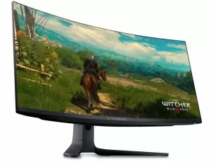 Монитор Dell Alienware AW3423DWF, 34" CURVED QD-OLED GAMING LED 21:9 AR, 0.1ms GtG, WQHD (3440x1440), 165Hz, 1000:1, 250 cd/m2, AMD FreeSync Premium, HDR 400, 99.3% DCI-P3 ,HDMI, DP, USB 3.2 Hub, PIP, PBP, ComfortView, Height Adjustable, Swivel, Tilt, Bla