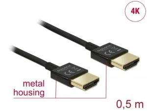 Cablu Delock HDMI-A tată - HDMI-A tată, Ethernet, 4K, 0,5 m, Negru
