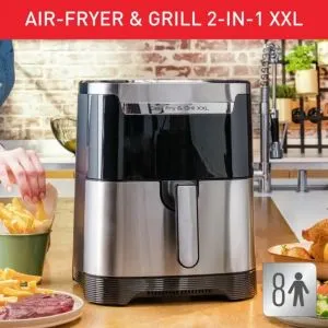 Dispozitiv pentru gătit sănătos Tefal EY801D15, Easy Fry XXL Flexcook, argintiu 2 în 1, 6,5 L (8 porții) / 1,5 kg, zone duble, prăjire perfectă, 8 programe automate