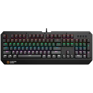 CANYON Hazard GK-6, Tastatură pentru jocuri multimedia cu fir cu efect de iluminare, LED curcubeu 108 buc, Numere 104 taste, Dispoziție cu injecție dublă EN, lungime cablu 1,8 M, 450,5*163,7*42 mm, 0,90 kg, culoare negru
