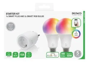 Set inteligent DELTACO SH-KIT01, Contact, 2 x becuri LED, Asistent Google, Alexa