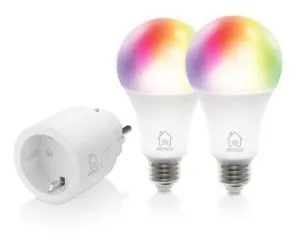Set inteligent DELTACO SH-KIT01, Contact, 2 x becuri LED, Asistent Google, Alexa