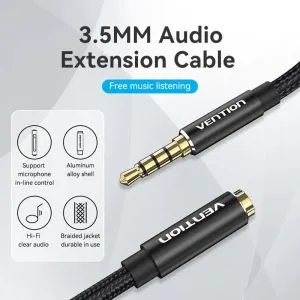 Vention Аудио Кабел Cotton Braided TRRS 3.5mm Male to 3.5mm F - 1.5m - Gold plated, Aluminum alloy - BHCBG