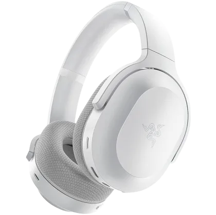 Razer Barracuda, Mercury White, căști mobile și jocuri multi-platformă fără fir, drivere Razer TriForce de 50 mm, microfoane duble integrate cu anulare a zgomotului, spumă de memorie care reduce presiunea, THX Spatial Audio, 40 de ore, tip C, compatibil c