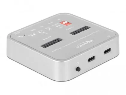 Delock Docking Station for 1 x M.2 NVMe SSD + 1 x M.2 SATA SSD with SD Express (SD 7.1) Card Reader and Clone Function