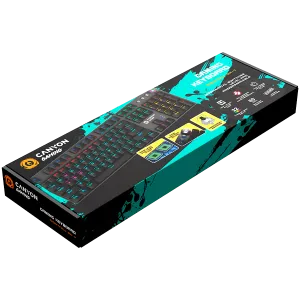CANYON Nightfall GK-7, tastatură pentru jocuri cu fir, 104 comutatoare mecanice negre, durata de viață a tastei de 60 de milioane de ori, 22 de tipuri de lumini, suport pentru încheietura mâinii magnetic detașabil, 4 butoane de control multifuncționale, a