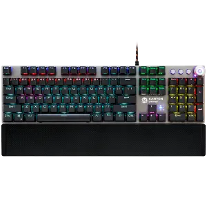 CANYON Nightfall GK-7, tastatură pentru jocuri cu fir, 104 comutatoare mecanice negre, durata de viață a tastei de 60 de milioane de ori, 22 de tipuri de lumini, suport pentru încheietura mâinii magnetic detașabil, 4 butoane de control multifuncționale, a