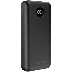CANYON PB-2002 Power bank 20000mAh baterie Li-poli, intrare tip C 5V3A,9V2A,18W, ieșire tip C: 5V3A,9V2.2A,12V1.5A,20W, ieșire USBA1/USBA2:5V3A,5V/4,5A ,4.5V/5A,9V2A,12V1.5A,22.5W147.5*69*28.6mm, 0.437g, cablu tip C, negru