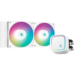 DeepCool LE520 WH, răcitor de lichid pentru procesor de 240 mm, ventilatoare ARGB PWM 2x120 mm, tehnologie anti-scurgere, partea superioară a pompei ARGB, alb, Intel LGA 1700/1200/115x, AMD AM5/AM4, 3 ani garanție