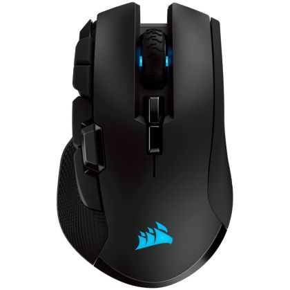 Corsair IRONCLAW RGB WIRELESS, Mouse pentru jocuri reîncărcabil cu tehnologie SLISPSTREAM WIRELESS, negru, LED RGB iluminat din spate, 18000 DPI, optic (versiunea UE), EAN:0843591075954
