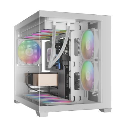 Gamdias Case mATX - AURA GC10M White - 3 x 120 mm A-RGB, Tempered Glass