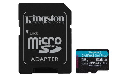 Memory card Kingston Canvas Go! Plus microSDXC 256GB, UHS-I, Class 10, U3, V30, A2, Adapter
