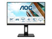 Monitor AOC Q24P2Q, 23,8" IPS WLED, 2560x1440@75Hz, 4ms GtG, 250cd m/2, 1000:1, DCR 50M:1, FlickerFree, lumină albastră scăzută, 2Wx2, înclinare, înălțime, reglare D-SUB, Swivel , HDMI, DP, hub USB