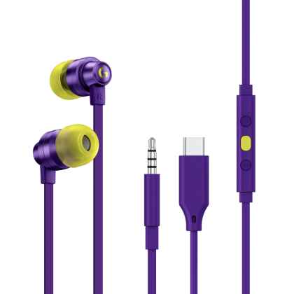 Căști gaming cu microfon Logitech G333 In-ear 3,5 mm + adaptor USB-C, mufe cu fir, violet