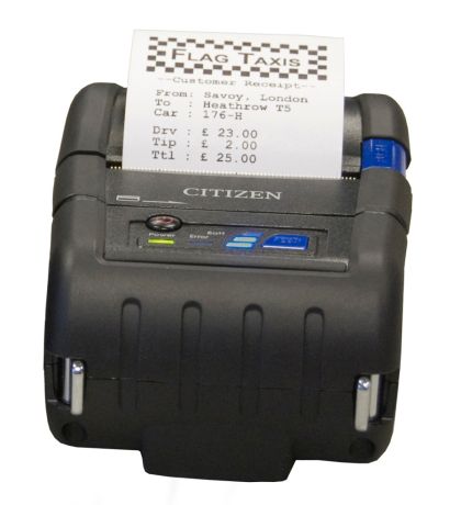Label printer Citizen Mobile Receipts printer CMP-20II Direct thermal Print Speed 80mm/s, Print Width(max.)48mm/Media Width 58mm/Roll Size 48mm, Resol.203dpi/Print Sizes 2"/Interf.RS-232 /mini DIN /USB mini B/Wireless LAN/Battery Li-Ion/7.4 volt/1800mAh