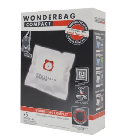 Vacuum bag Rowenta WB305140, Wonderbag Compact, Vacuum Bags, Set of 5 bags + 1 adapter ring, 3-layered, Universal, textile