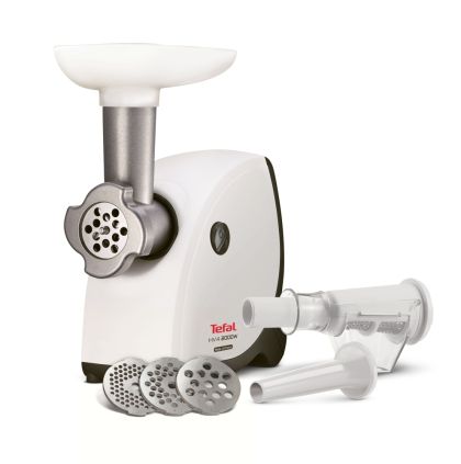 Meat grinder Tefal NE445138, 2000W, 3 grids 3mm, 4.7mm, 8mm, sausage attachments, coulis attachments - 2 filters