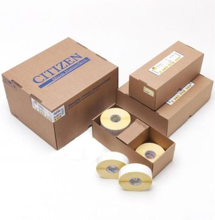 Etichete consumabile Citizen cu transfer termic 51 x 25 mm TT (2 x 1 inch TT) 127 mm (5") OD, 25 mm (1") miez, 2670 etichete/rolă, 12 role/cutie)