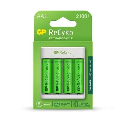 GP ReCyko 4-Slot E411 USB Charger (w/ 4's 2100mAh AA Batteries)