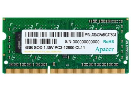 Memorie Apacer 4 GB Memorie pentru notebook - DDR3 SODIMM 512x 8, tensiune joasă 1,35 V PC12800 la 1600 MHz