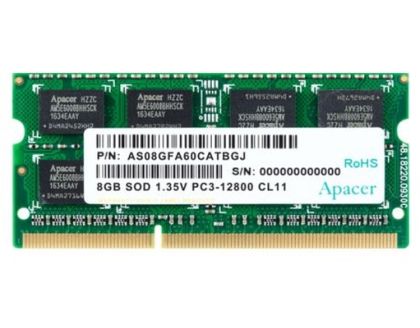 Memorie Apacer 8GB Memorie pentru notebook - DDR3 SODIMM 204pin Tensiune joasă 1.35V PC12800 @ 1600MHz