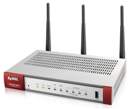 ZyXEL USG20W-VPN Firewall, 802.11ac/n wireless (3x3/80MHz), 10x VPN (IPSec/L2TP), până la 15 SSL (5 incluse), 1x WAN, 1x SFP, 4x LAN/DMZ, 1x port USB, opțional : Filtrare de conținut, Antispam (licențe)