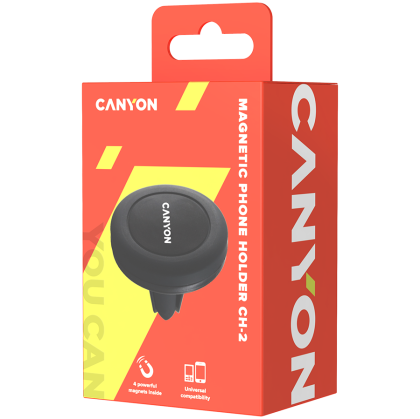 CANYON CH-2, Suport auto pentru Smartphone, functie de aspirare magnetica, cu 2 placi(dreptunghi/cerc), negru, 44*44*40mm 0.035kg