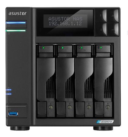 Network storage Asustor Lockerstor AS6704T, 4 Bay NAS, Intel Jasper Lake Quad-Core 2.0GHz, 4GB RAM DDR4, 2.5GbE x 2, M.2 SSD Slotsx4 (Diskless), USB 3.2 Gen 2x2, Toolless installation, with hot-swappable tray , hardware encryption, MyArchive, EZ connect, 