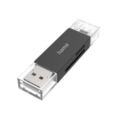 Cititor de carduri HAMA, OTG, USB-A + USB-C, USB 3.2, SD/microSD, Negru