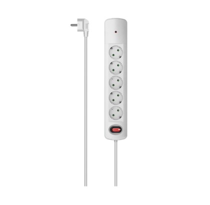 Hama Power Strip, 5-Way, Surge Voltage Protection, Switch, Wall Mounting, 1.5 m, white