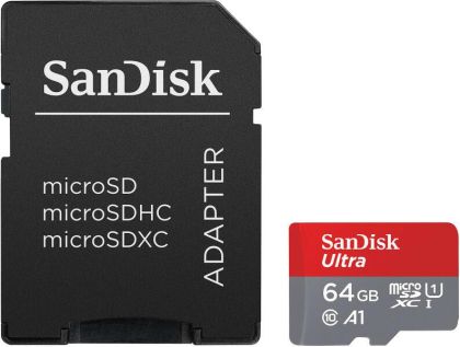 Card de memorie SANDISK Ultra microSDXC, 64 GB, A1, UHS-I, U1, Clasa 10, 140 MB/s, Adaptor