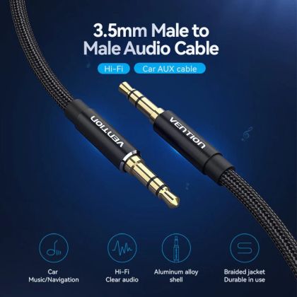Vention Аудио Кабел 3.5mm Audio Cable  M/M Cotton Braided 1.5m - BAWBG