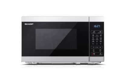 Microwave oven Sharp YC-MG02E-S, Fully Digital, Built-in microwave grill, Grill Power: 1000W, Cavity Material -steel, 20l, 800 W, LED Display Blue, Timer & Clock function, Child lock, Silver/Black door, Defrost, Cabinet Colour: Silver