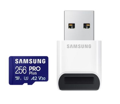Memory Samsung 256GB micro SD Card PRO Plus with USB Reader, UHS-I, Read 180MB/s - Write 130MB/s