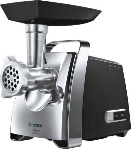 Месомелачка Bosch MFW67440, Meat mincer, ProPower 2000W, 3,5 kg/min, nr. 8, 3 sieves, kebbe attachment, shredder with 2 drums, reverse function