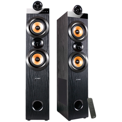 F&D T-70X 2.0 Floorstanding Speakers, 160W RMS (80Wx2), 1'' Tweeter + 5.25'' Speaker + 8'' Subwoofer for each channel, BT 5.0/HDMI(ARC)/Optical/Coaxial/AUX/USB/FM/ Karaoke function/ LED Display/Remote control/Microphone included/Wooden/Black