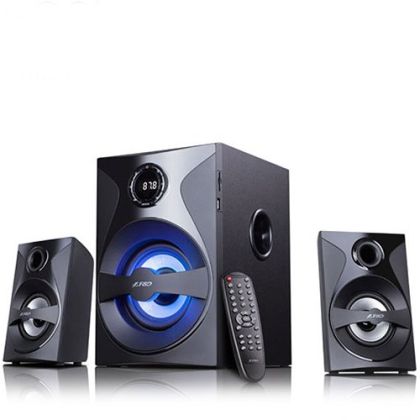 F&D F380X 2.1 Multimedia Speakers, 54W RMS (13Wx2+28W), 2x3'' Satellites + 5.25'' Subwoofer, BT 5.0/NFC/AUX/USB/FM/SD card reader/Multi-color LED/LED Display/Remote Control/ Wooden/Black