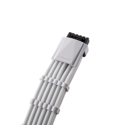 CableMod E-Series Pro ModMesh Sleeved 12VHPWR PCI-e Cable pentru Super Flower Leadex Platinum / Platinum SE / Titanium / V Gold Pro / V Platinum Pro, EVGA G7 / G6 / G5 / G3 / G2 / P2 / T2 (alb, Nvidia 4000 serie, 16 pini la 8 pini duali, 600 mm)