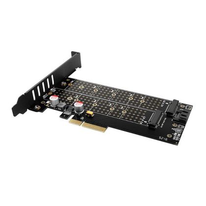 AXAGON PCEM2-DC PCI-E 3.0 4x - SSD DUAL M.2 (NVMe + SATA), tensiune duală, SSD de până la 110 mm, ventilator + radiator
