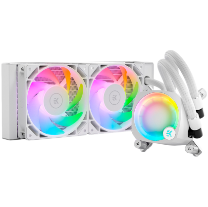 EK-Nucleus AIO CR240 Lux D-RGB - White, 2x EK-FPT FAN 120 D-RGB PWM fans, Rotatable ARGB Pump Top, Intel Sockets LGA: 1150, 1151, 1155, 1156, 1200, 1700, 2011, 2011-3 , 2066, AMD Sockets: AM4, AM5, 5 Year Warranty